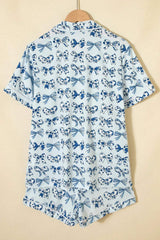 Sky Blue Bow Print Short Pajama Set