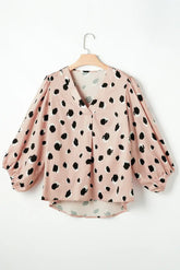 Khaki Classic Leopard V Neck Bracelet Sleeve Blouse