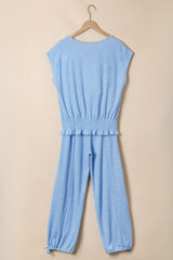 Beau Blue Cap Sleeve Matching Top and Jogger Pants Set