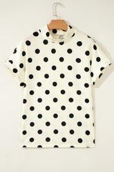 Beige Polka Dot Print High Neck Dolman Top