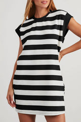 Black Stripe Cap Sleeve Shift T Shirt Dress