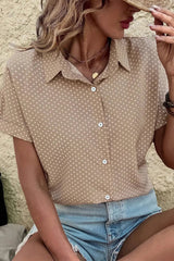 Khaki Dotted Print Cuffed Short Sleeve Shirt