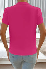Rose Red Silky Notched Neckline Petal Sleeve Blouse