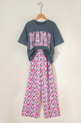 Medium Grey MAMA Letter Graphic Tee Camouflage Print Loose Pant Set