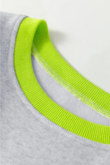 Light Grey Contrast Color Banding Patchwork Puff Sleeve Loose Sweatshirt