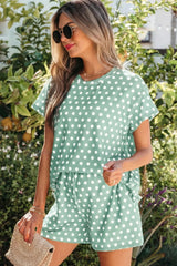 Green Polka Dot Print Short Set