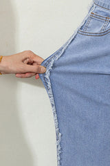 Beau Blue Contrast Stripe Frayed Side Panel Patchwork Shift Jeans
