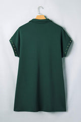 Evergreen Plus Size Glow Studded Zip up T Shirt Dress with Pockets