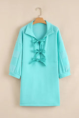 Moonlight Jade Bow Front Bracelet Sleeve Collared Side Pocket Shift Mini Dress