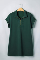 Evergreen Plus Size Glow Studded Zip up T Shirt Dress with Pockets