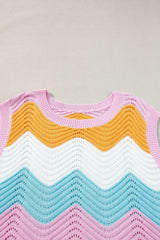 Multicolour Striped Colorblock Scalloped Hem Knitted Vest