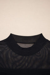 Black Sheer Mesh Patchwork Cap Sleeve T Shirt