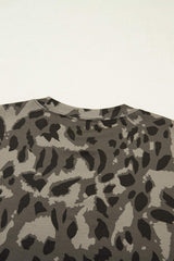 Brown Retro Leopard Print Mock Neck Slim Tee