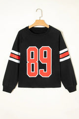 Black Varsity Spirit Striped 89 Graphic Casual Sweatshirt