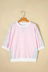 Casual Stripe Oversize Dolman Sleeve Patchwork T Shirt