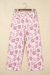 Pink Vintage Floral Print Denim Shift Pants