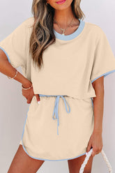 Apricot Colorblock Edge Drop Shoulder T Shirt and Skort 2Pcs Set