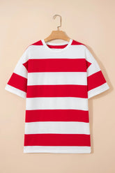 Bright Pink Striped Color Block Oversize Tunic Tee