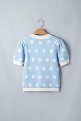 Pink Polka Dot Puff Short Sleeve Sweater Top