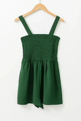 Green Casual Pocketed Smocked Sleeveless Romper