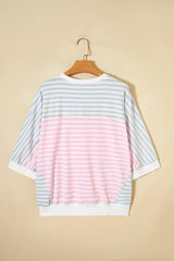 Casual Stripe Oversize Dolman Sleeve Patchwork T Shirt