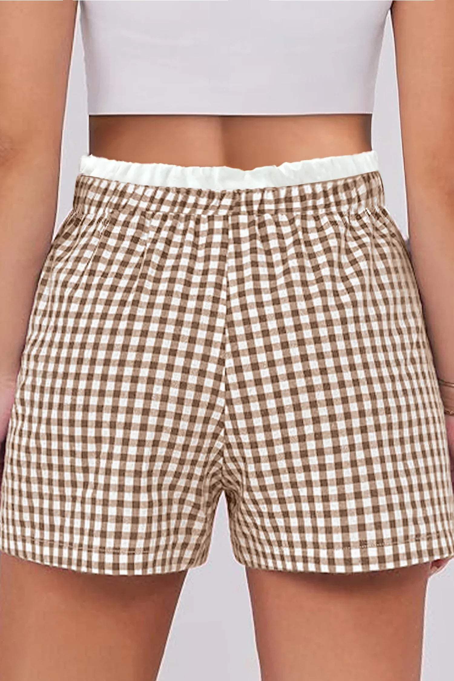 Red Contrast Trim Plaid Print Plus Size Shorts