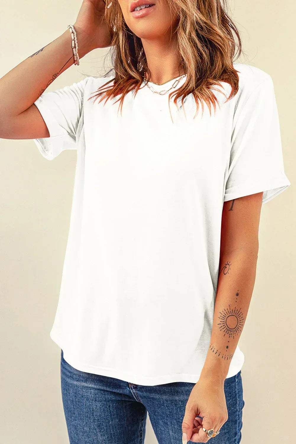 Mint Green Casual Plain Crew Neck Tee