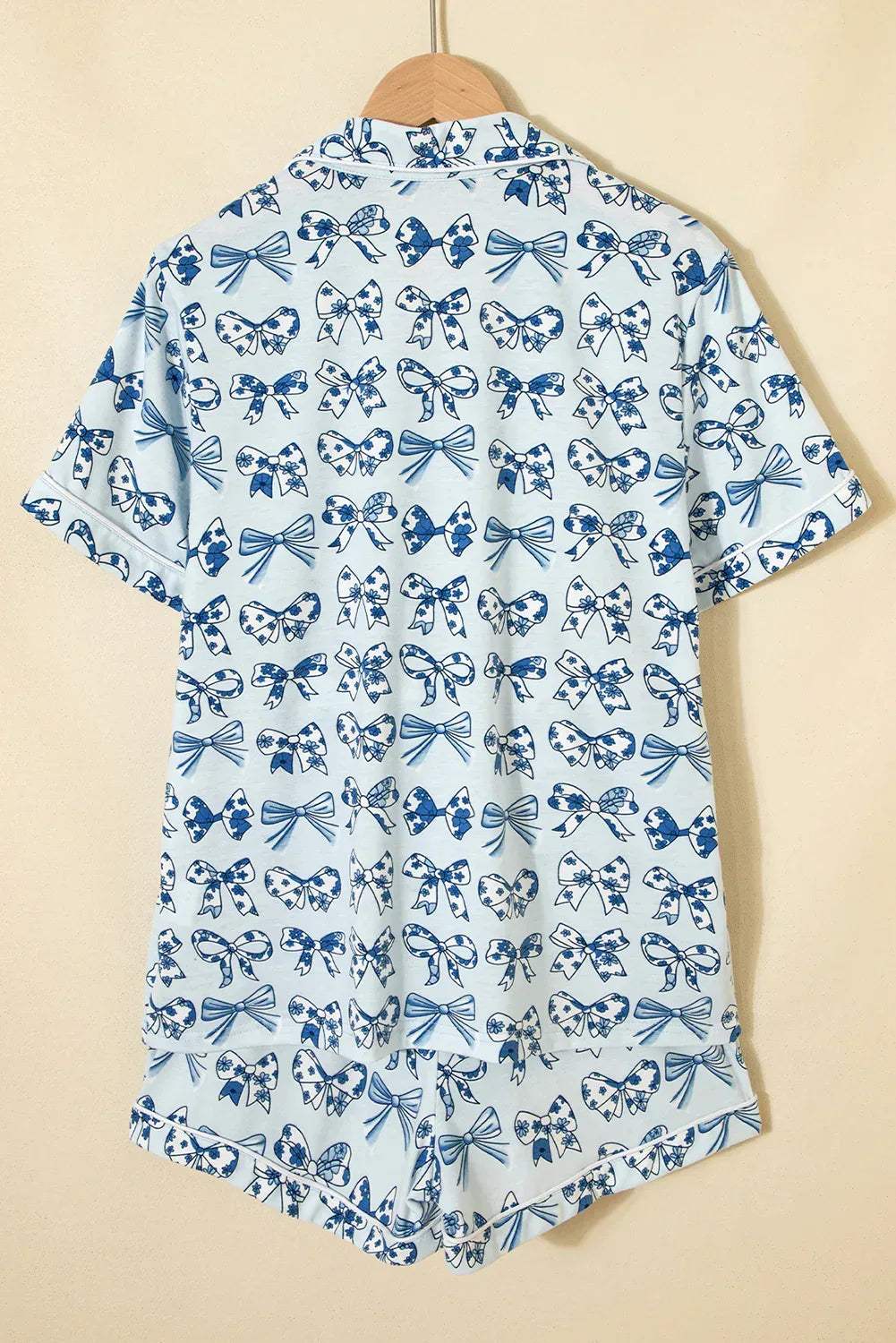 Sky Blue Bow Print Short Pajama Set