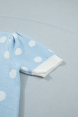 Pink Polka Dot Puff Short Sleeve Sweater Top