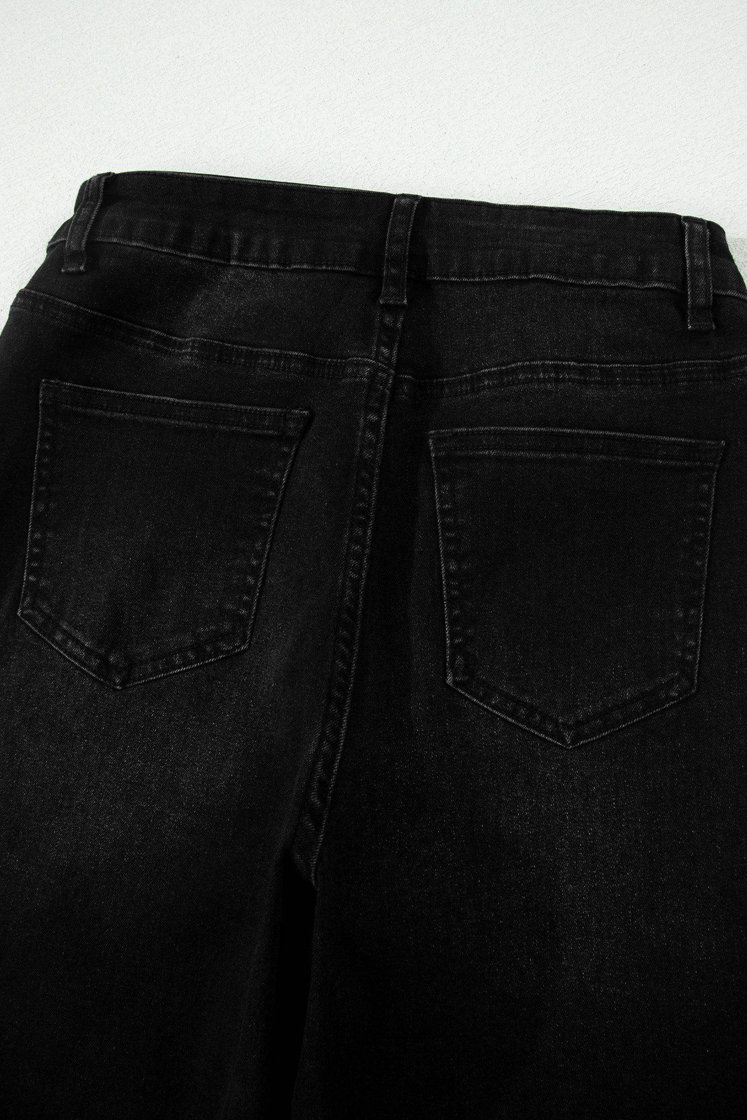 Black Frayed Cropped Straight Jeans