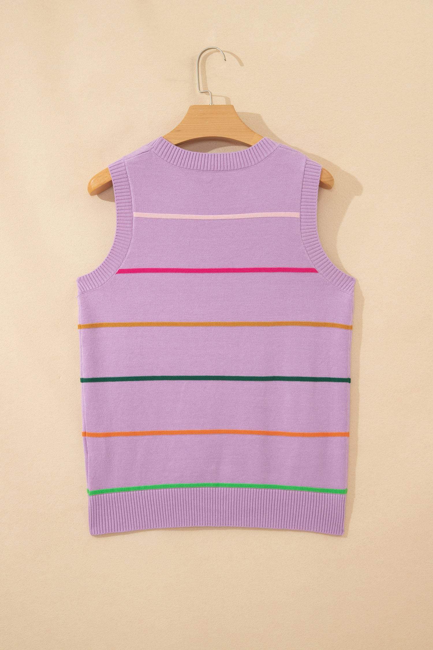 Purple Stripe Round Neck Knitted Sweater Tank