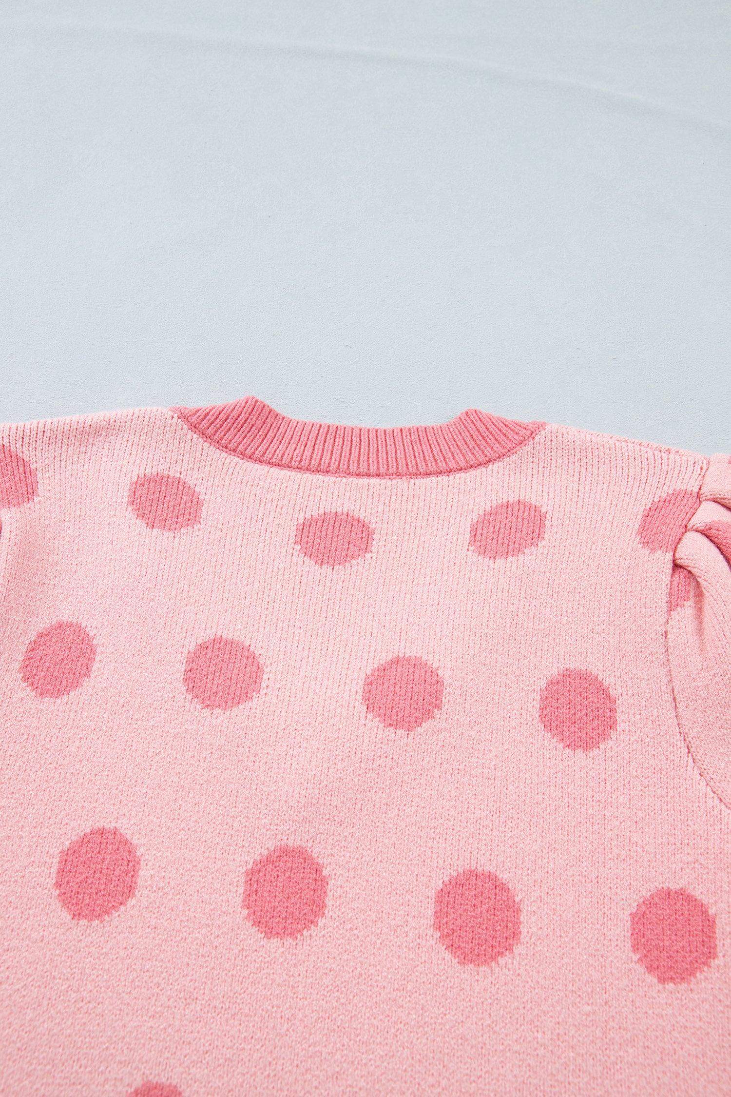 Pink Polka Dot Puff Short Sleeve Sweater Top
