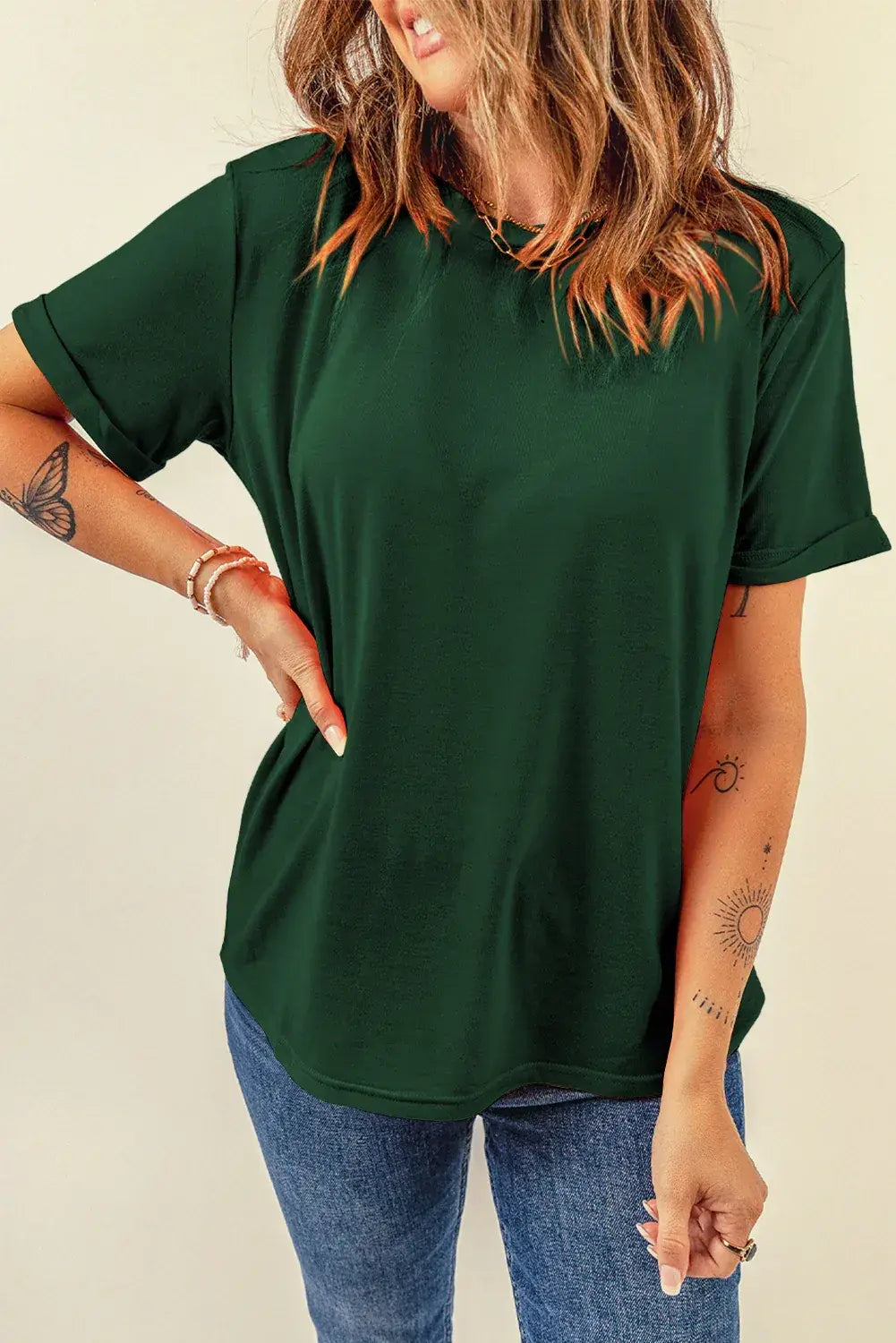 Mint Green Casual Plain Crew Neck Tee