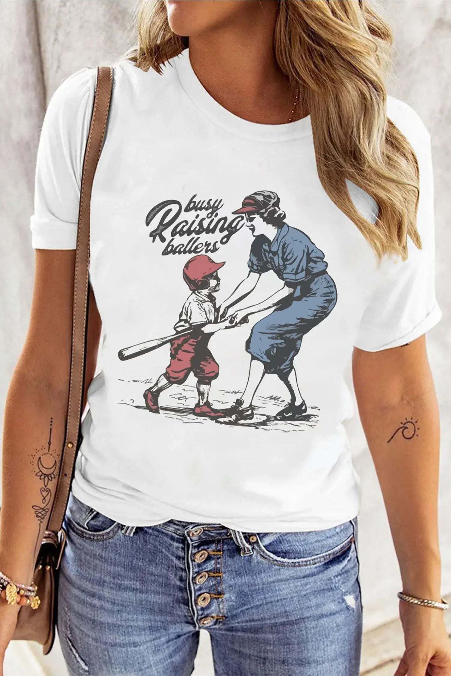 White Busy Raising Ballers Cool Mom Tee