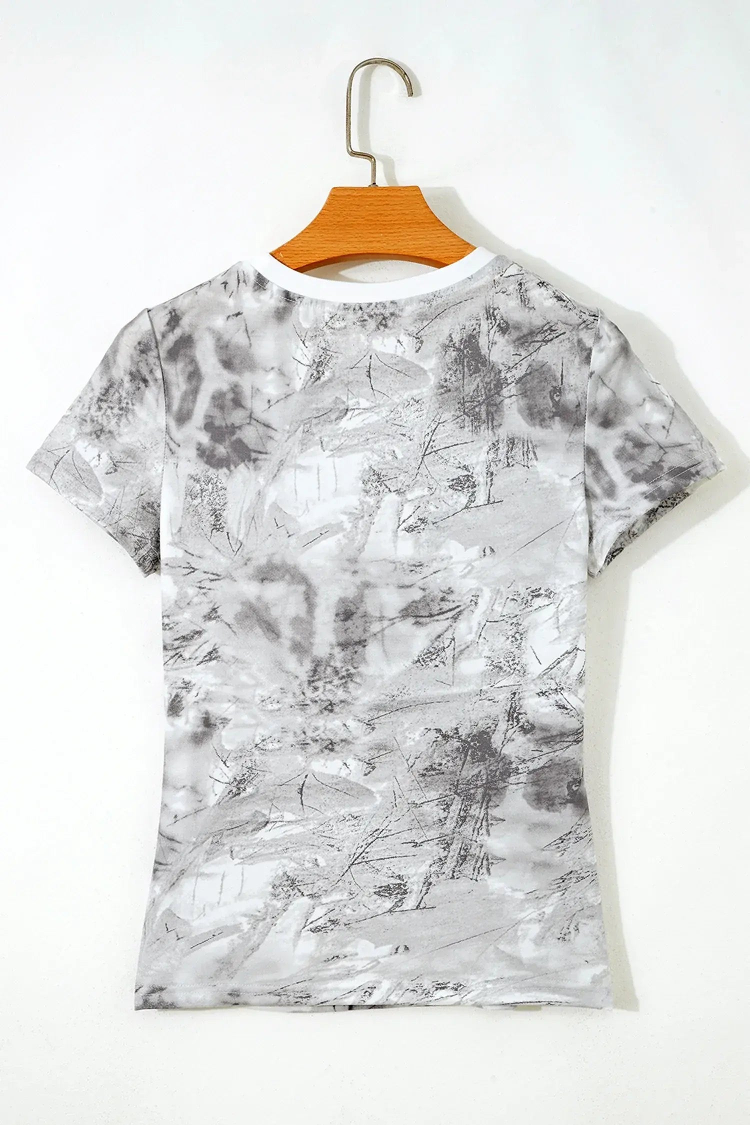 Gray Abstract Woodland Print Slim Fitted T Shirt