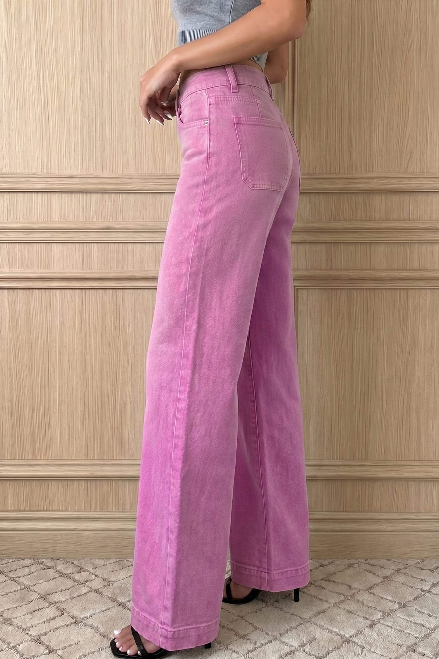 Mist Green 2-Button High Waist Wide Leg Jeans