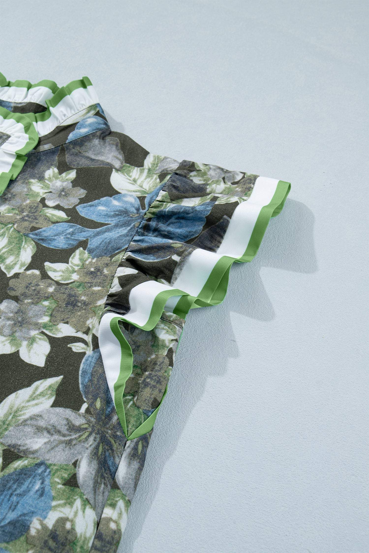 Green Ruffled Short Sleeve Floral Summer Blouse