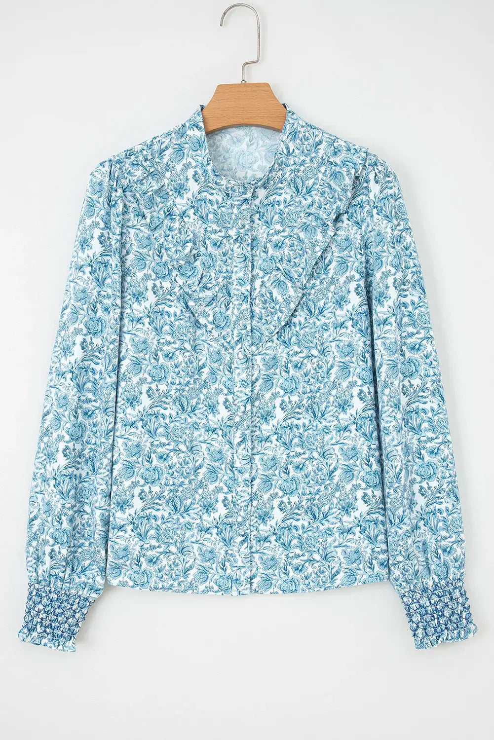 Sky Blue All Over Floral Puff Sleeve Shirt