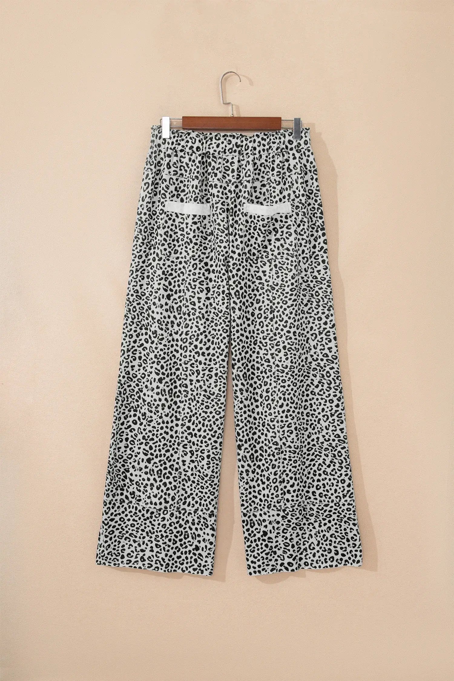 Khaki Animal Print Wide Leg Terry Knit Pants
