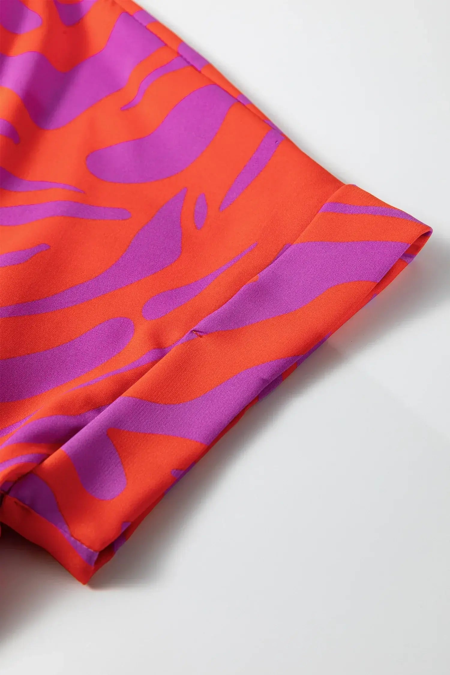 Multicolour Abstract Print V Neck Cuffed Short Sleeve Shift Slit Blouse