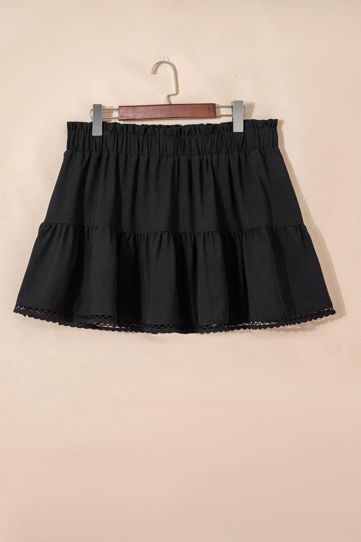 Navy Blue Plus Size Frilled Elastic Waist Lace Trim Boho Ruffled Shorts