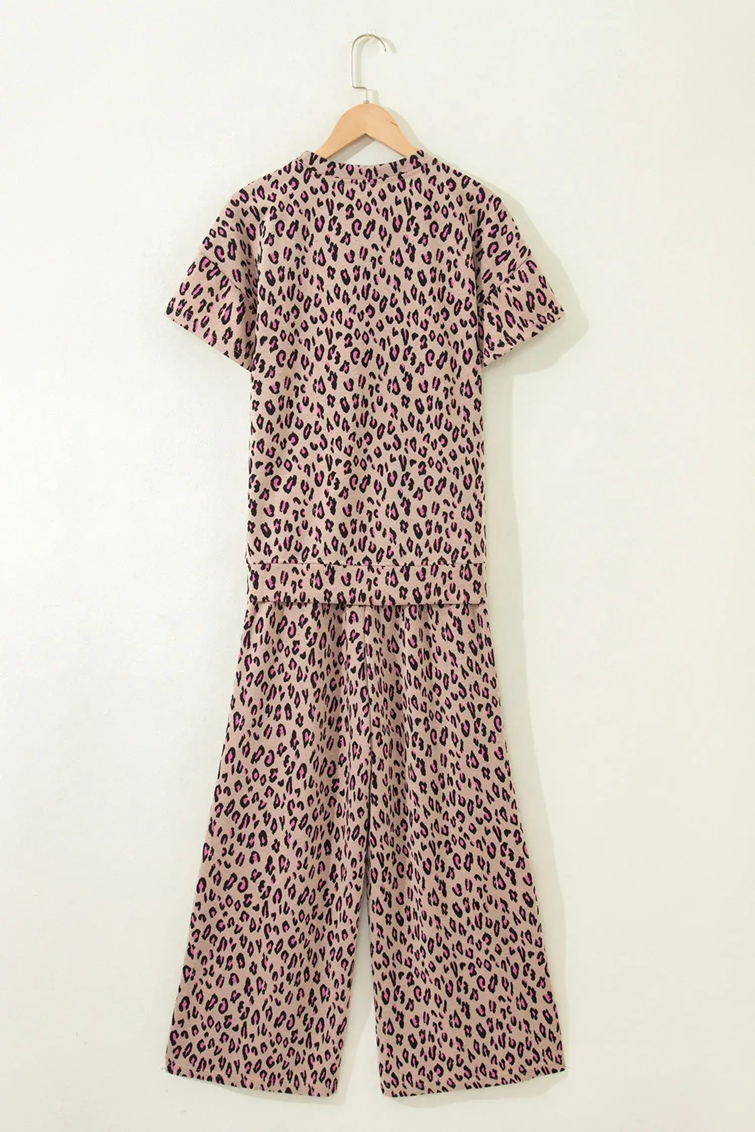 Beige Leopard Print Casual Tee and Pants 2pcs Outfit