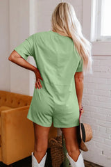 Grass Green Loose Half Sleeve V Neck Knit Romper