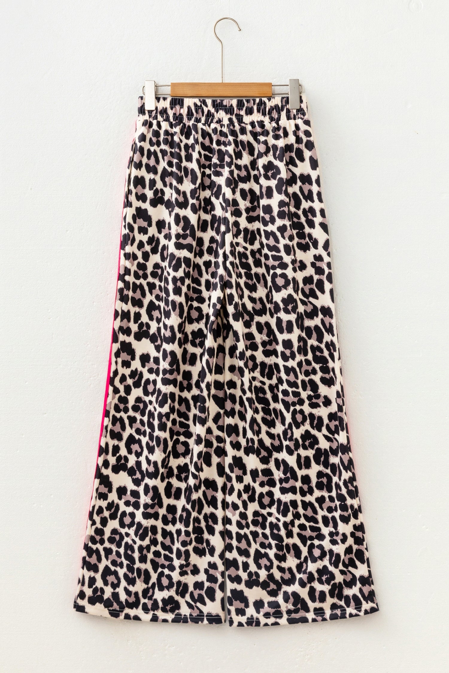 Red Contrast Detail Tie Waist Leopard Print Casual Pants