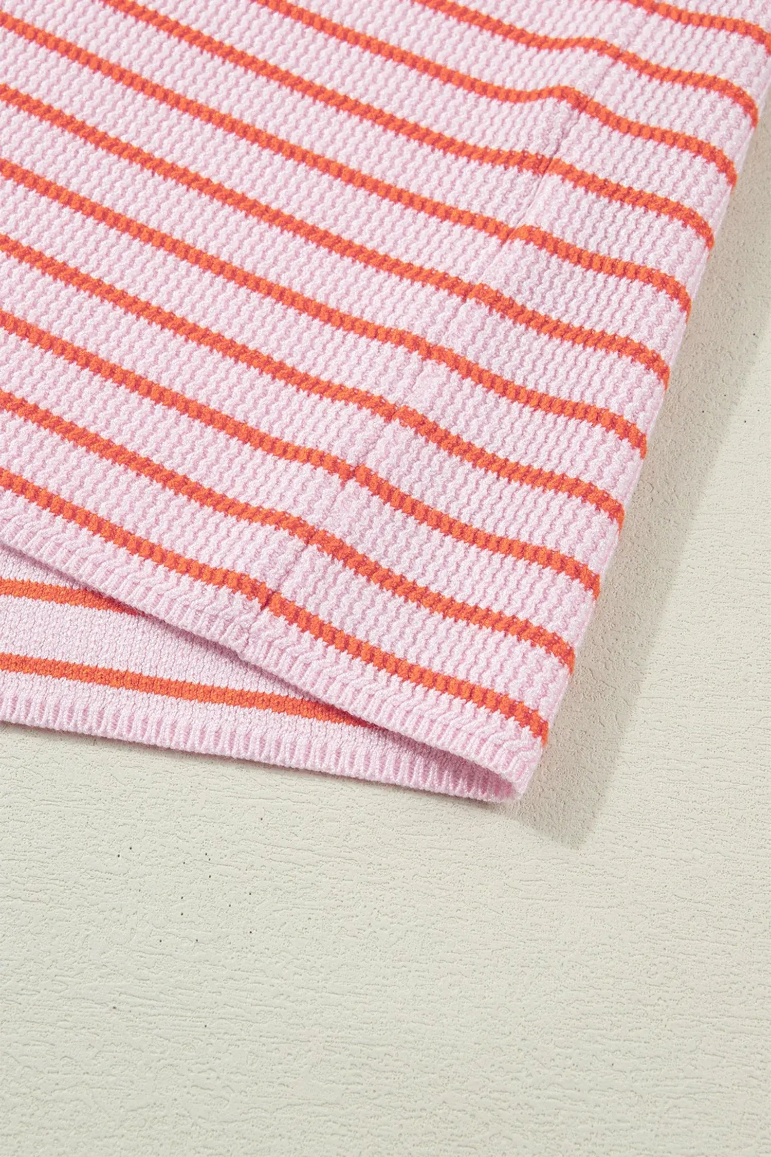 Pink Stripe Textured Knit Sleeveless Casual Sweater Top
