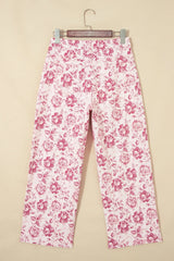 Pink Vintage Floral Print Denim Shift Pants