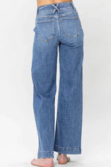 Sky Blue Double Button Zip Fly Straight Leg Jeans
