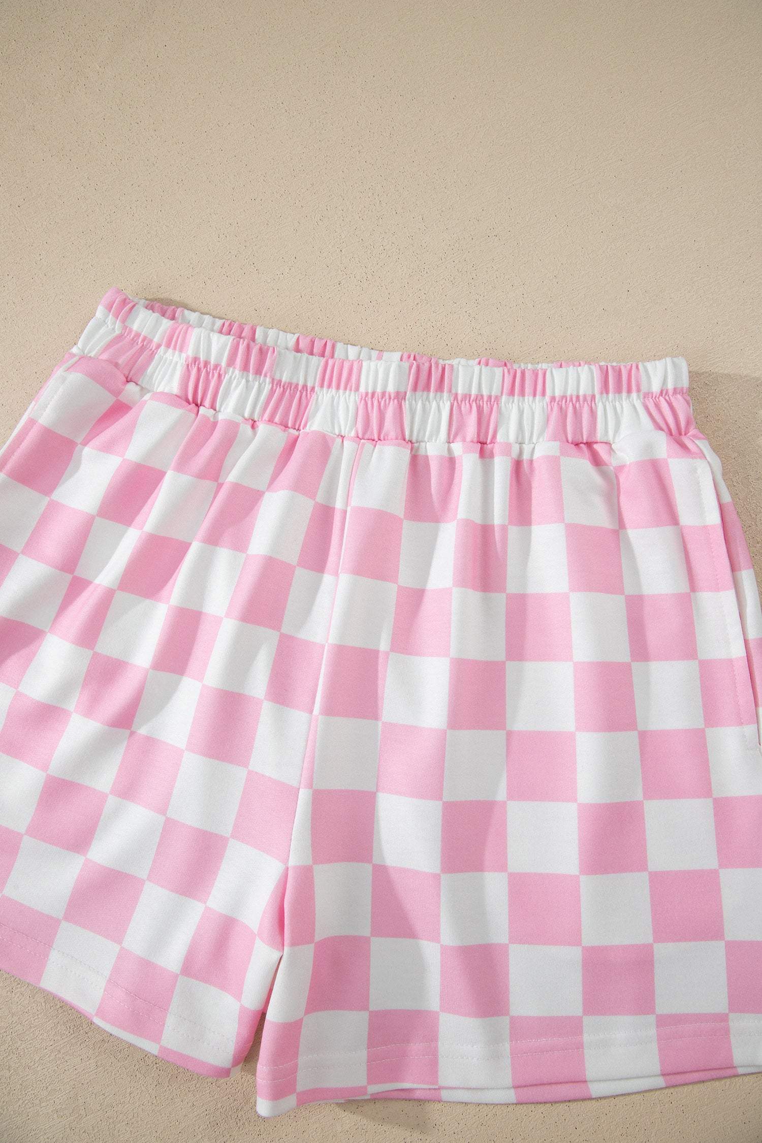 Black Checkered Print Color Block Trim Mock Neck Short Set