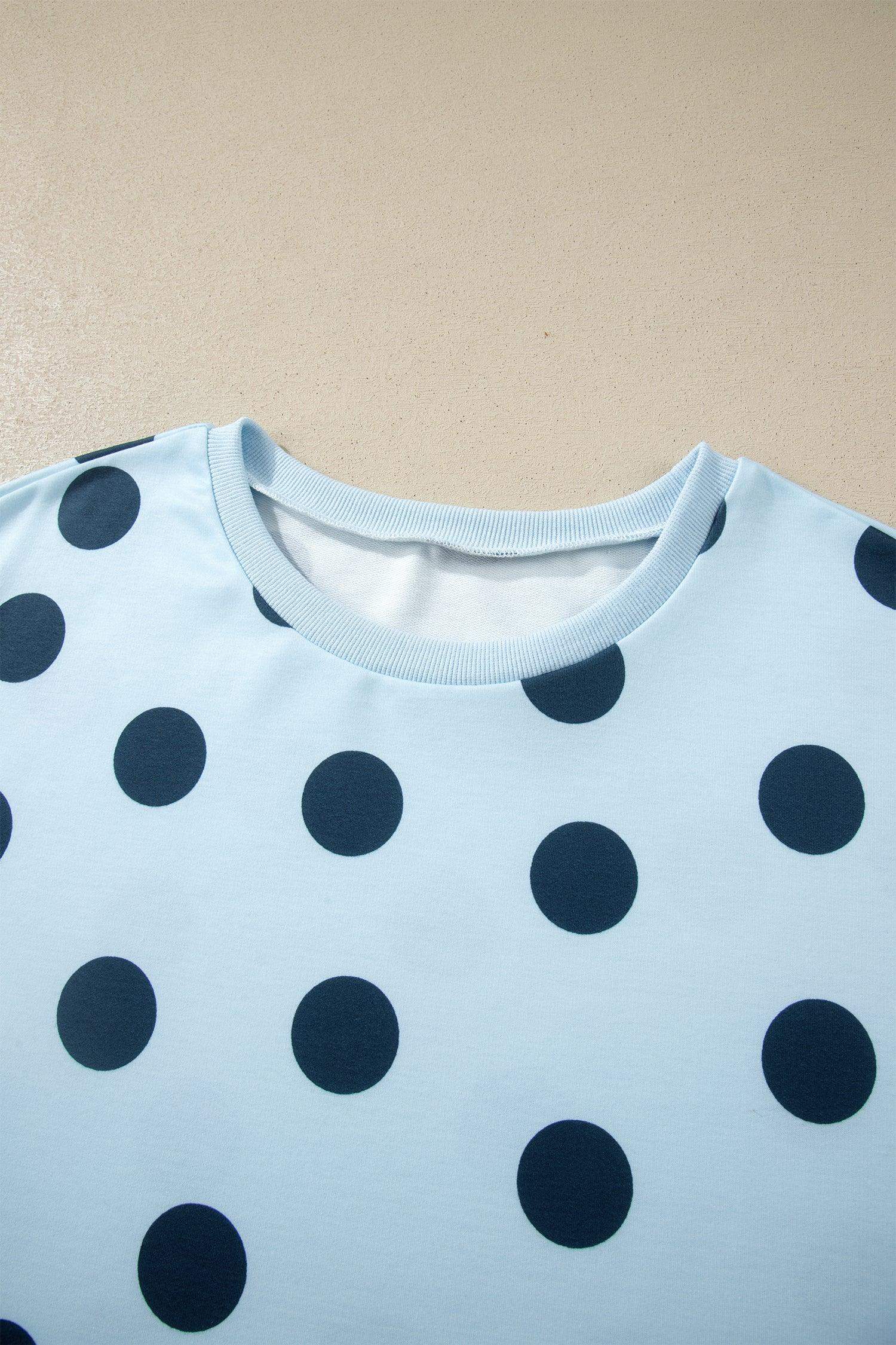 Pink Polka Dot Print Loose Tee Drawstring Elastic Waist Short Set