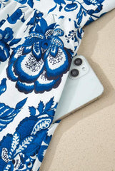Sky Blue Twisted Bust Spaghetti Straps Backless Floral Maxi Dress